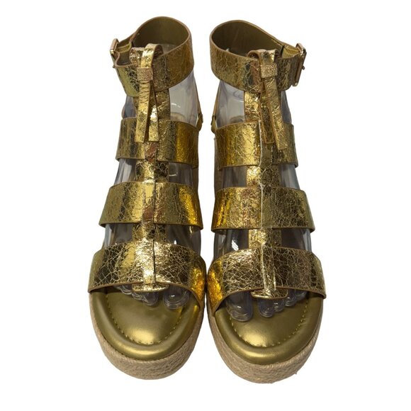 Franco Sarto Palms Espadrille Wedge Sandals Womens 8.5‎ M Gold Buckle Gladiator - Picture 10 of 16